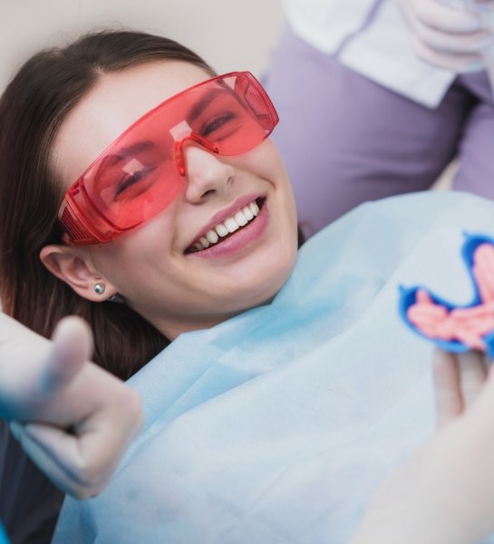 Dental patient receiving fluoride treatment