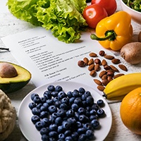 fruit, vegetables, and whole grains on a counter
