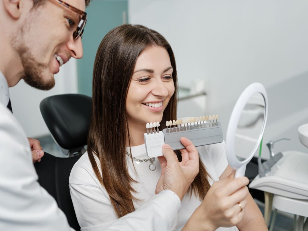 A woman at the dentist getting veneers